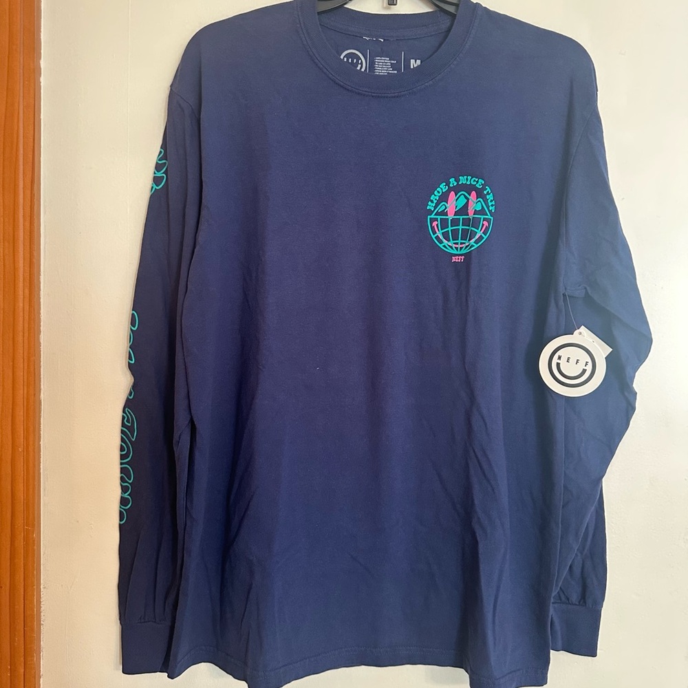 NEFF Unisex M “Have A Nice Trip” Navy Graphic Long Sleeve Crewneck T-Shirt NEW